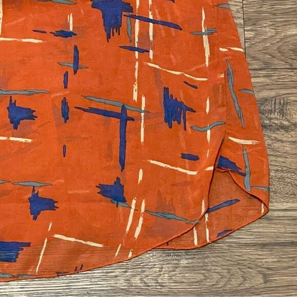 Edge Lightweight Sheer Printed Sleeveless Blouse Orange Blue Cream Size Large - Picture 4 of 12